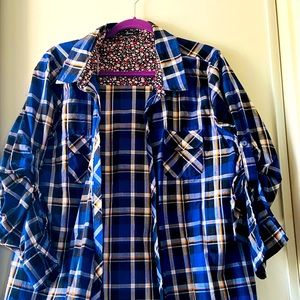 Blue plaid button down shirt